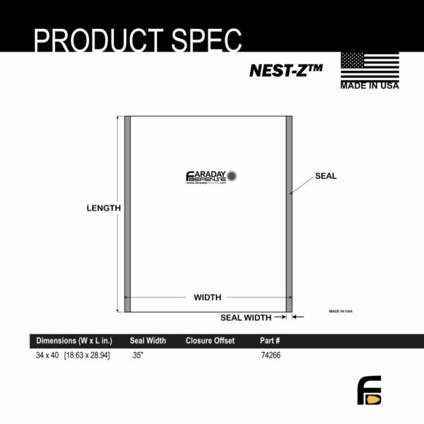1pc 34x40 XXX-Large Heat Seal ESD/EMP 7.0mil Faraday Bag