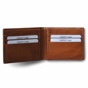 RFID Blocking Men's Bifold Wallet - Genuine Deluxe Camel Leather, ID Theft Protection