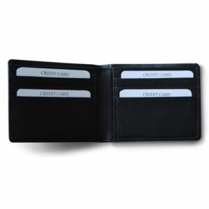 RFID Blocking Men's BiFold Wallet - Genuine Deluxe Black Leather, ID Theft Protection